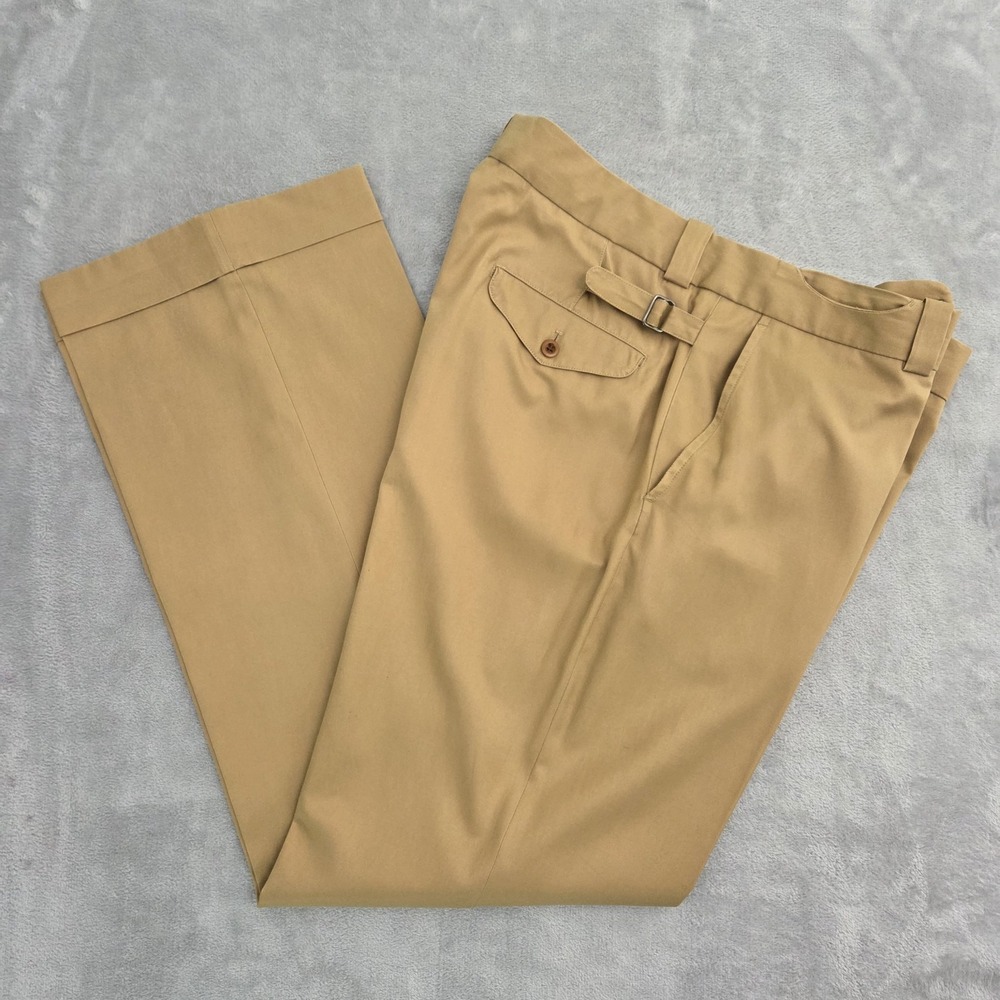 VTG Polo Ralph Lauren Gurkha Trousers Mens 35x32 Silk Cotton Beige Straight Fit